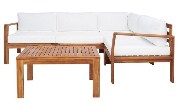 Endelia Outdoor Living Set – Natural Wood with Beige Cushions