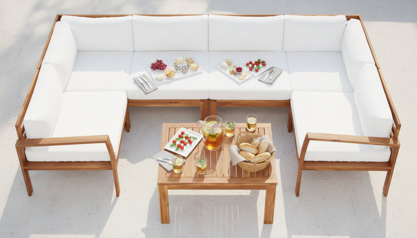 Endelia Outdoor Living Set – Natural Wood with Beige Cushions