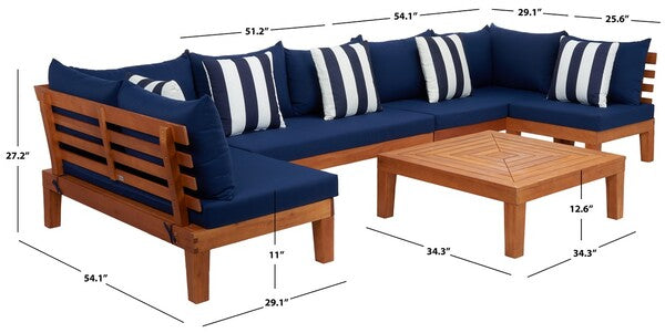 Granton 5-Piece Outdoor Living Set – Eucalyptus Wood with Navy Cushions