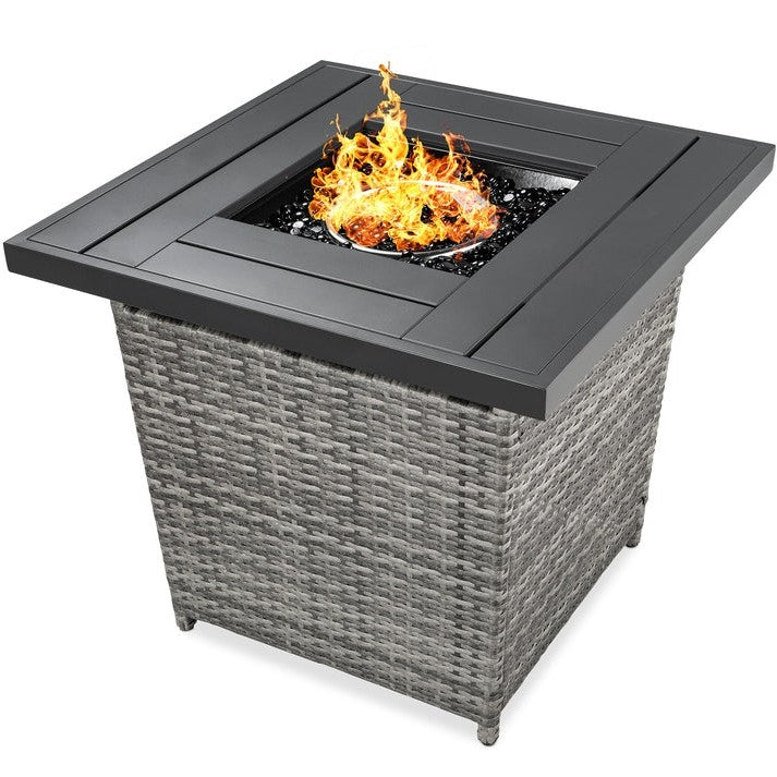 Grey Wicker LP Gas Propane Fire Pit