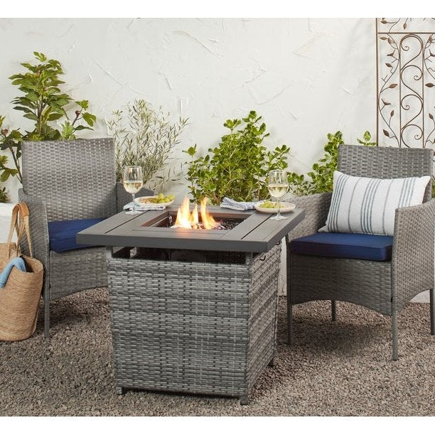 Grey Wicker LP Gas Propane Fire Pit