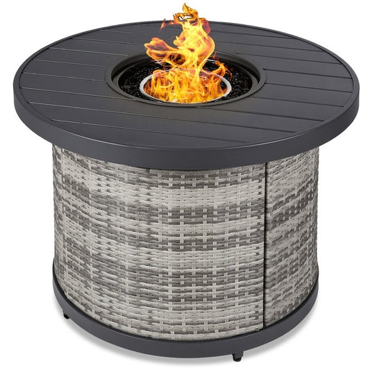 Grey Wicker Round LP Gas Propane Fire Pit