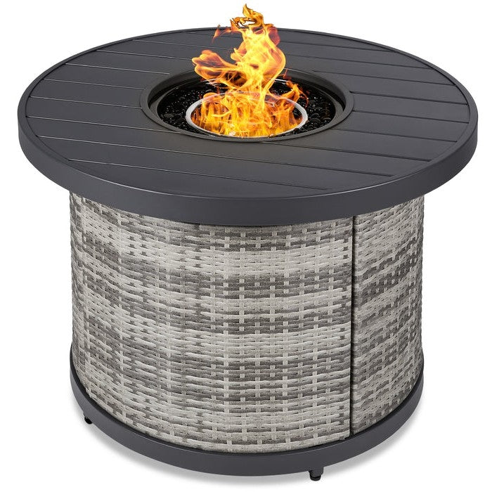 Grey Wicker Round LP Gas Propane Fire Pit