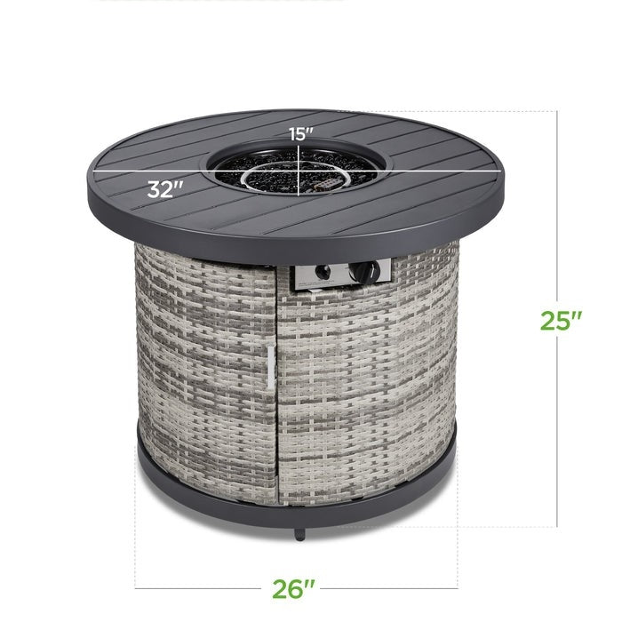 Grey Wicker Round LP Gas Propane Fire Pit