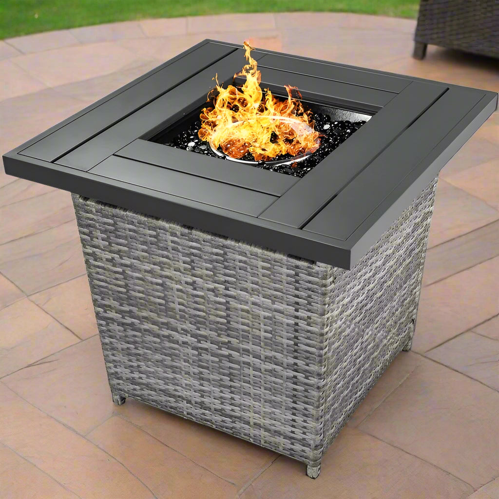 Grey Wicker LP Gas Propane Fire Pit