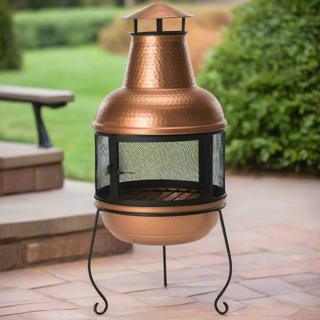 Hammered Copper & Iron Chiminea Fire Pit