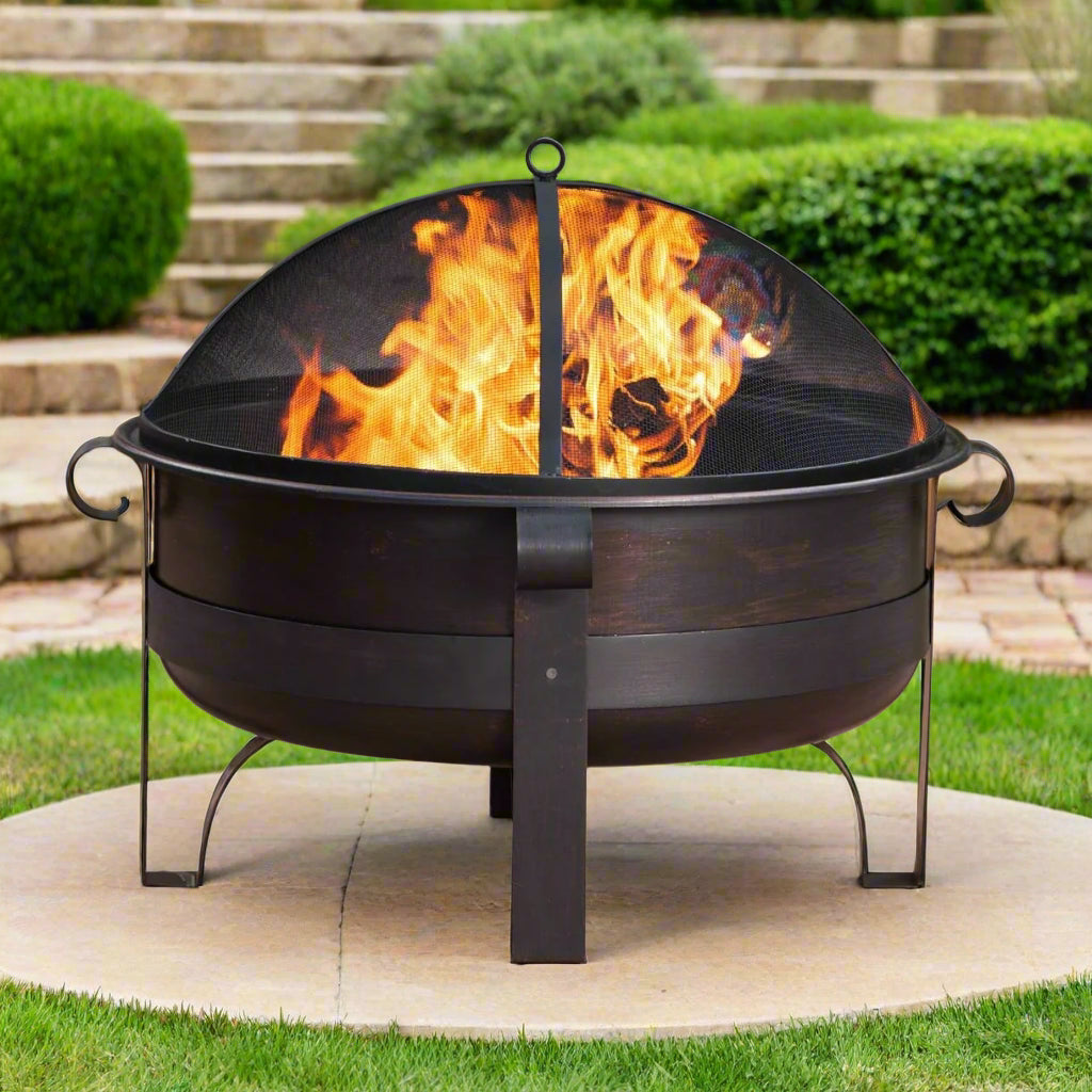 Heavy Duty Deep Steel Cauldron Fire Pit 34 Inch