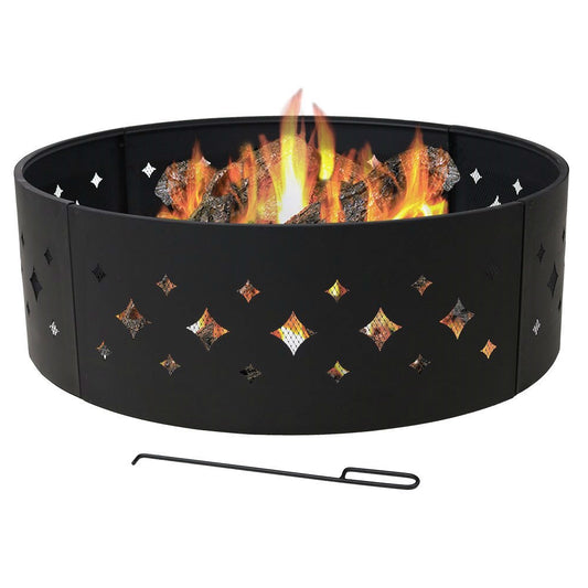 Black Steel Fire Pit Ring Diamond Pattern 36 inch