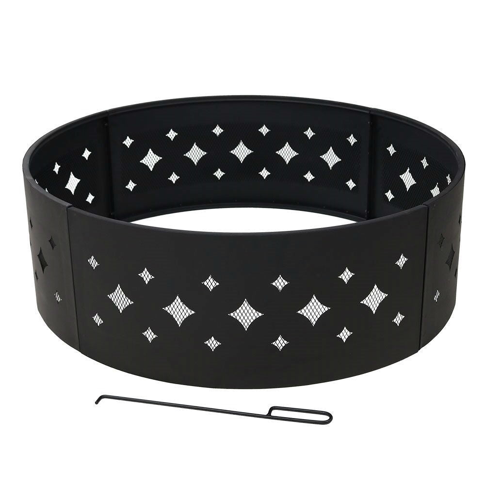 Black Steel Fire Pit Ring Diamond Pattern 36 inch