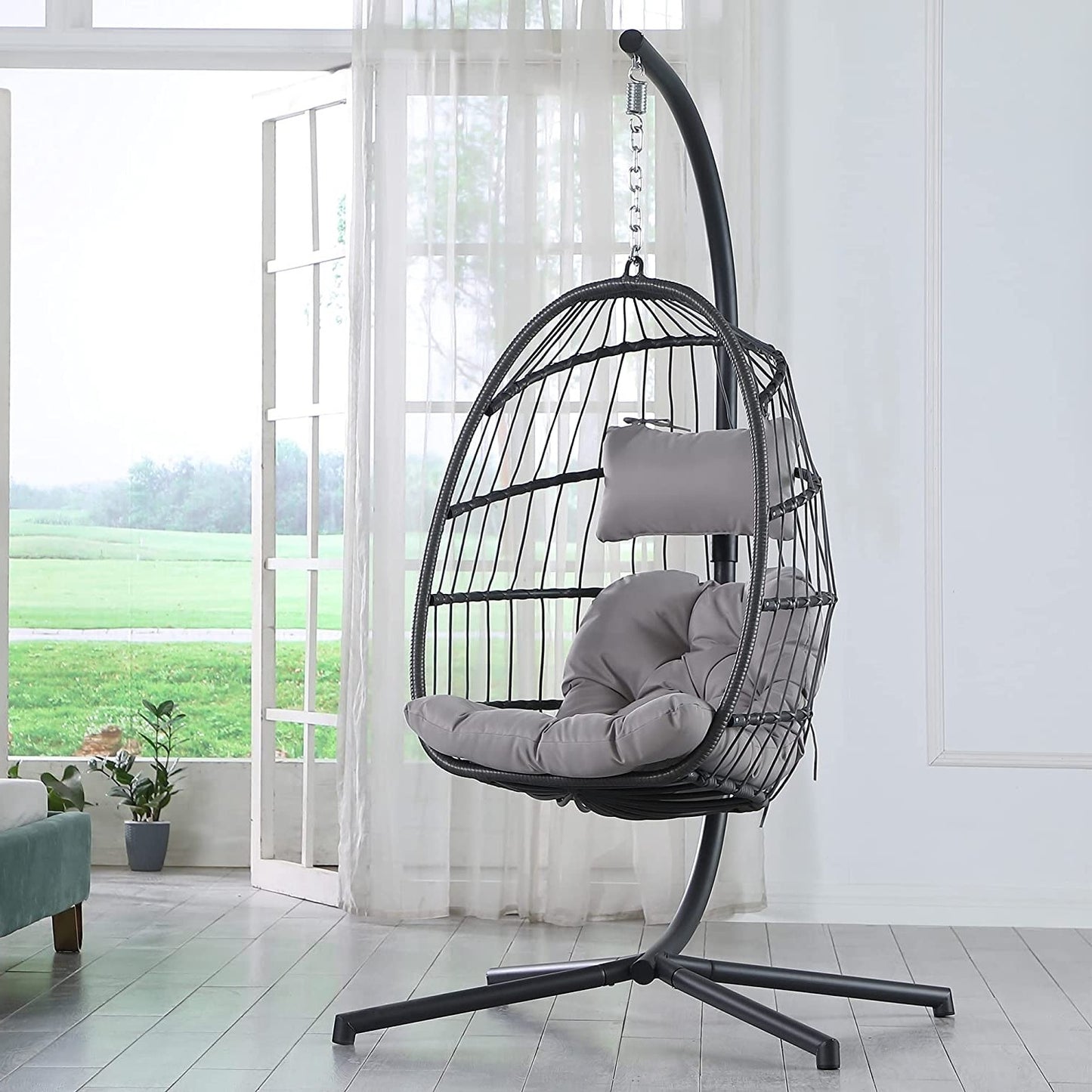 Wicker Rattan Aluminum Frame Swing Egg Chair Hammock