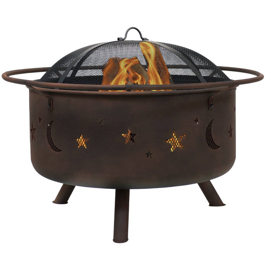 Moon Stars Sky Steel Fire Pit Bowl