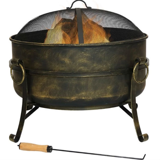 Outdoor 24-Inch Diameter Steel Cauldron Wood Burning Fire Pit