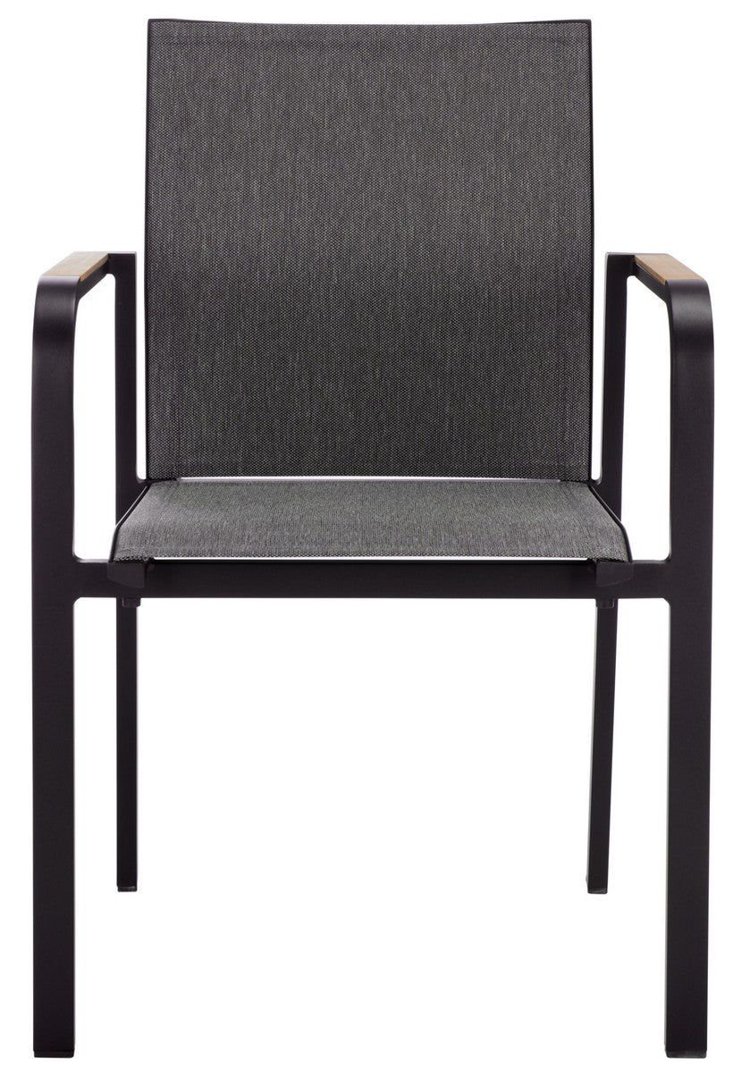 Dexter Outdoor Armchair Set of 2 with Teak Arms – Modern Aluminum Patio Chairs
