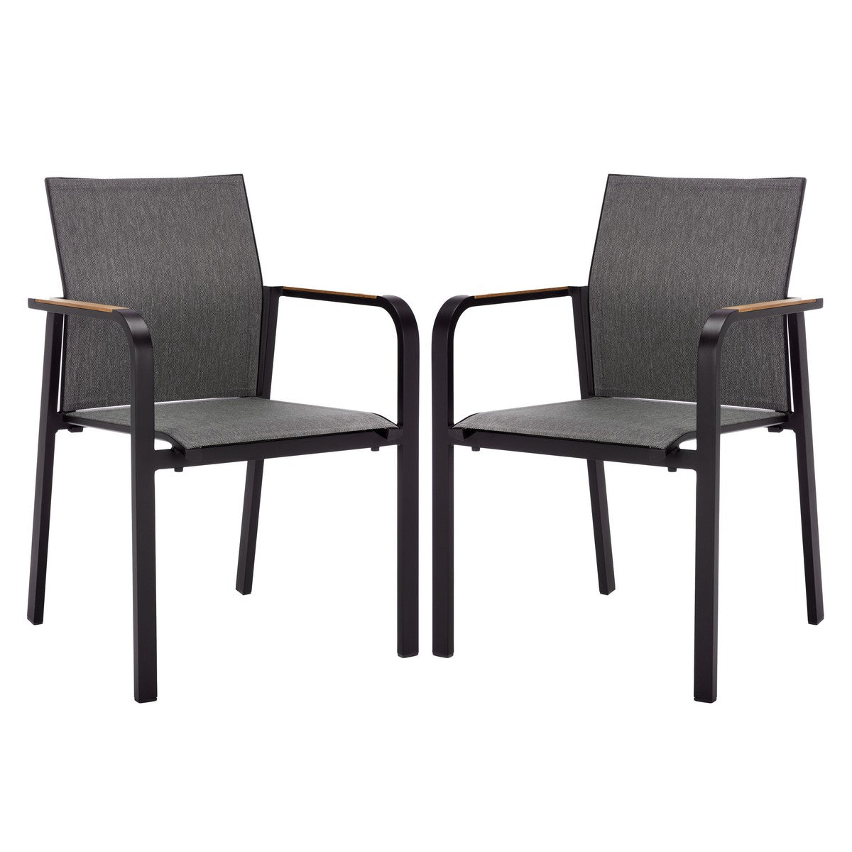 Dexter Outdoor Armchair Set of 2 with Teak Arms – Modern Aluminum Patio Chairs