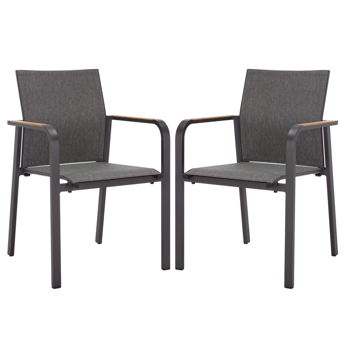 Dexter Outdoor Armchair Set of 2 with Teak Arms – Modern Aluminum Patio Chairs