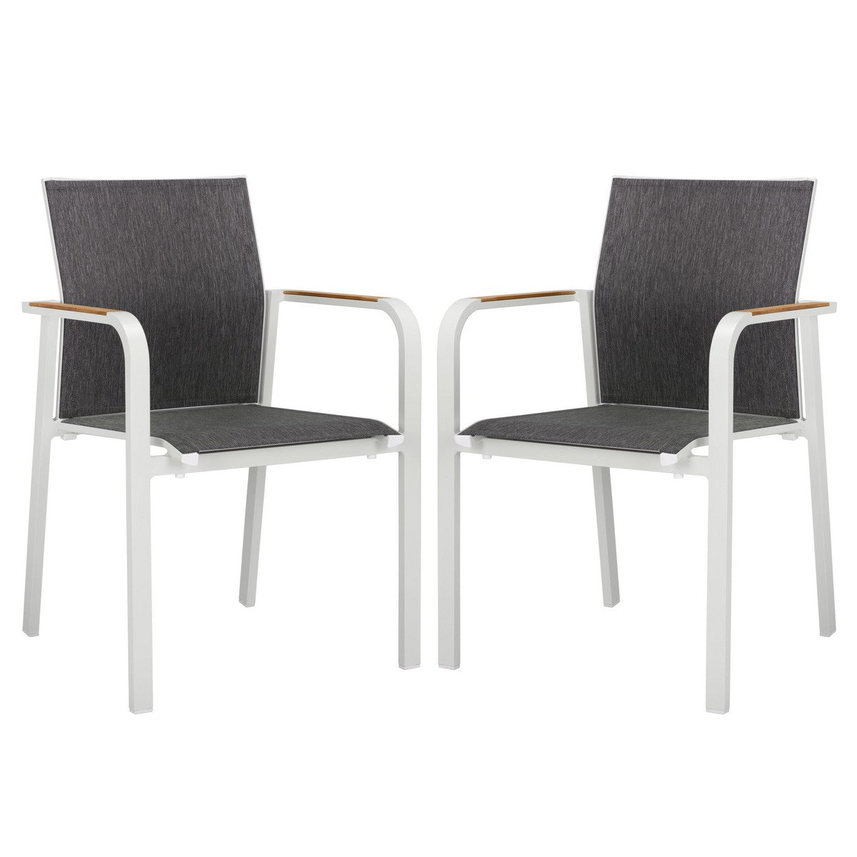 Dexter Outdoor Armchair Set of 2 with Teak Arms – Modern Aluminum Patio Chairs