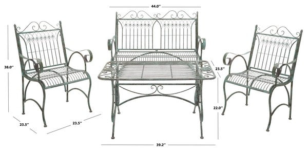 Leah 4-Piece Iron Outdoor Living Set – Victorian Style Loveseat, Chairs & Table