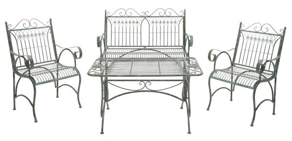 Leah 4-Piece Iron Outdoor Living Set – Victorian Style Loveseat, Chairs & Table
