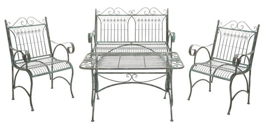 Leah 4-Piece Iron Outdoor Living Set – Victorian Style Loveseat, Chairs & Table