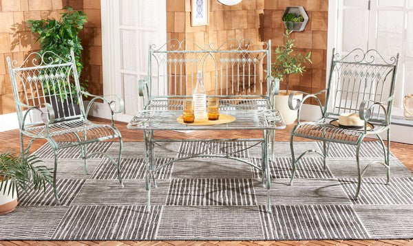 Leah 4-Piece Iron Outdoor Living Set – Victorian Style Loveseat, Chairs & Table