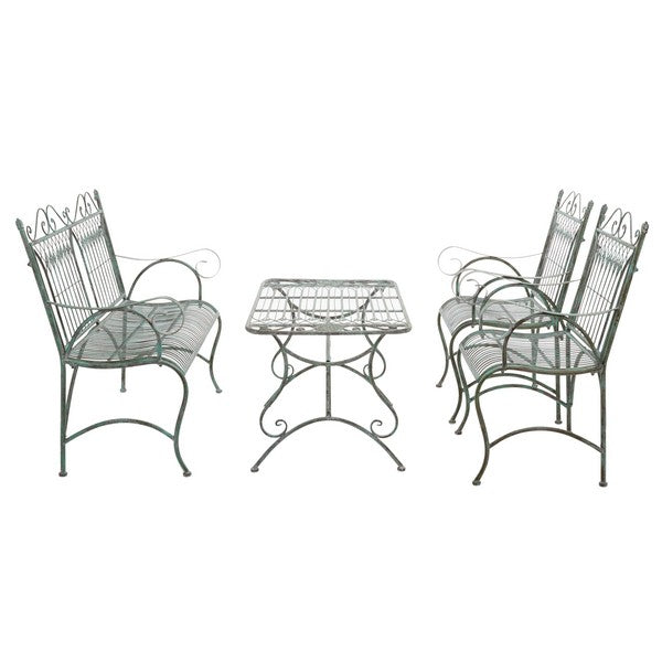 Leah 4-Piece Iron Outdoor Living Set – Victorian Style Loveseat, Chairs & Table