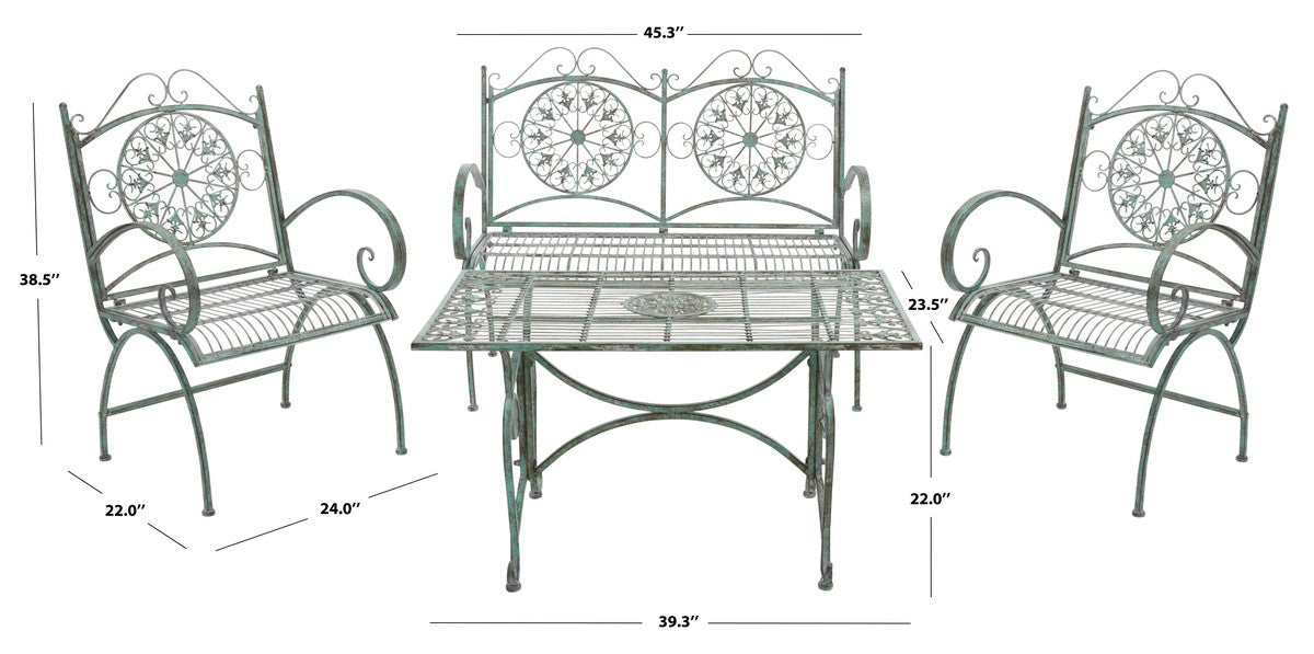 Sophie 4-Piece Iron Outdoor Living Set – Victorian Scroll Loveseat, Chairs & Coffee Table