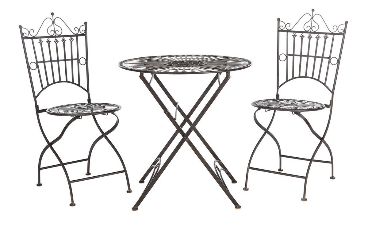 Belen 3 Piece Metal Bistro Set – Victorian Style Table and Two Chairs