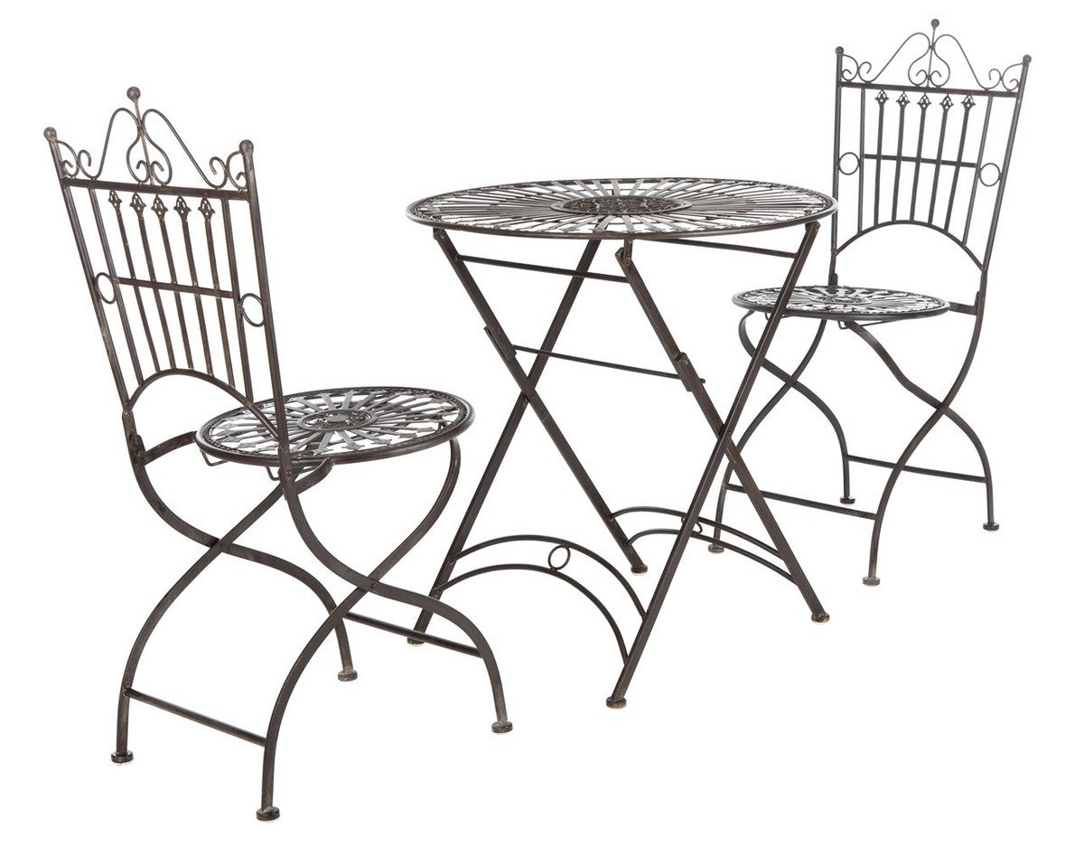 Belen 3 Piece Metal Bistro Set – Victorian Style Table and Two Chairs
