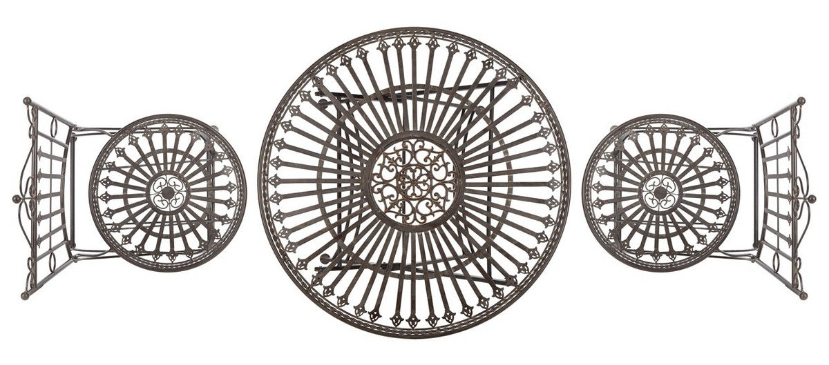 Belen 3 Piece Metal Bistro Set – Victorian Style Table and Two Chairs