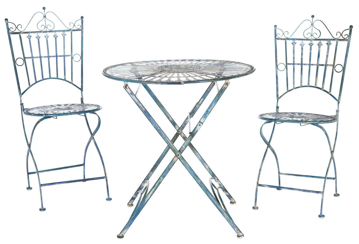 Belen 3 Piece Metal Bistro Set – Victorian Style Table and Two Chairs