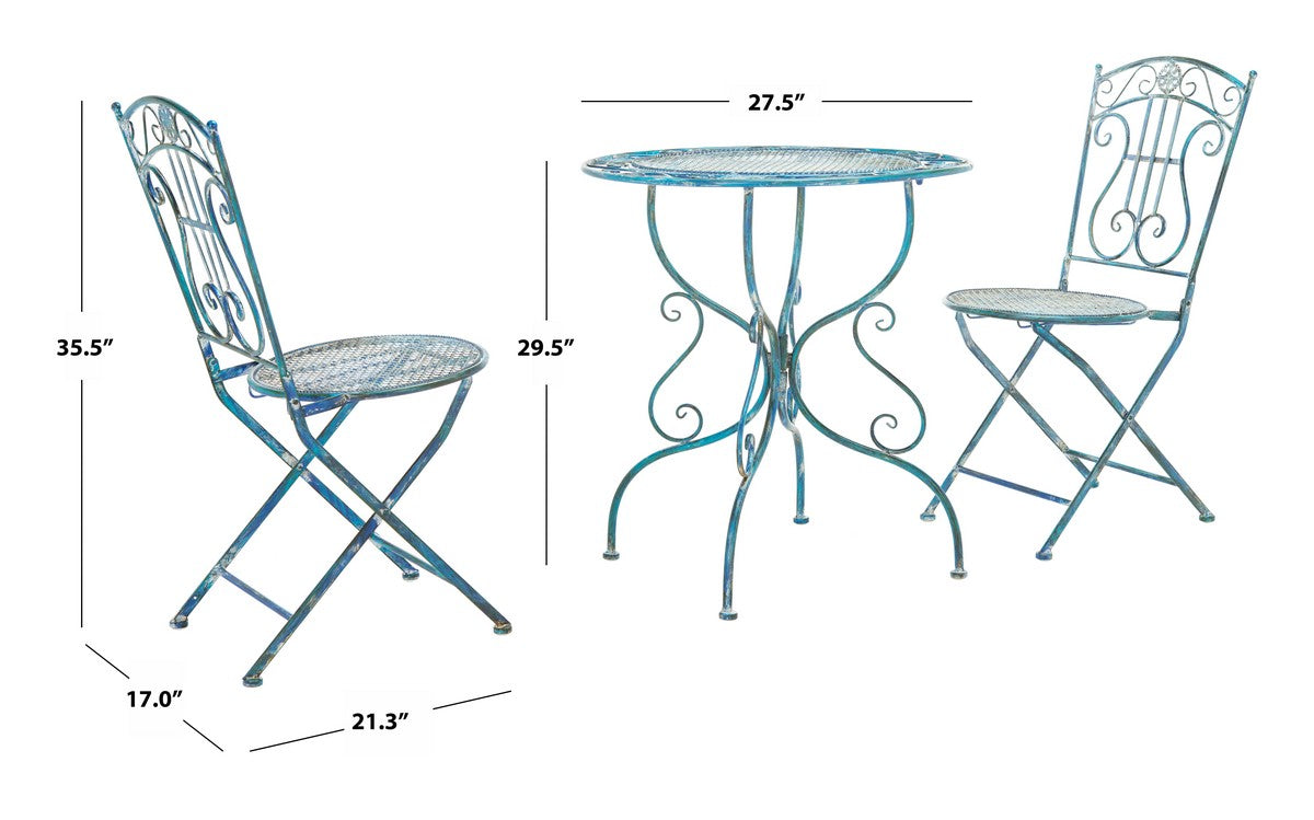 Semly 3 Piece Metal Bistro Set – Antique Scrollwork Table and Chairs