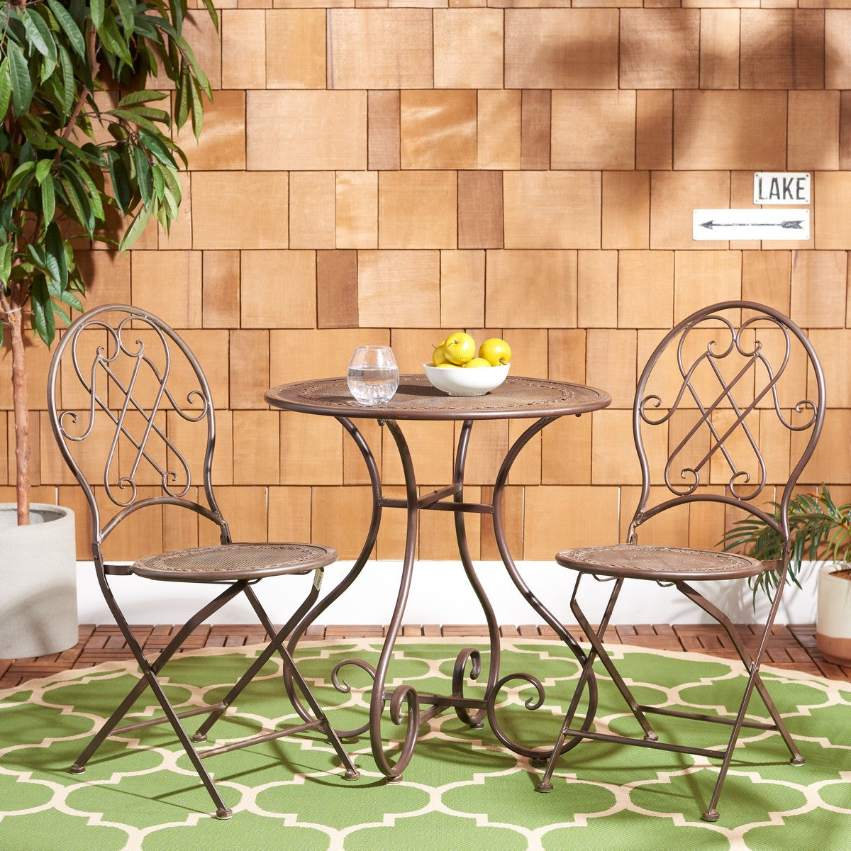 Adriel 3 Piece Outdoor Bistro Set – Iron Table and Chairs with European Vintage Design