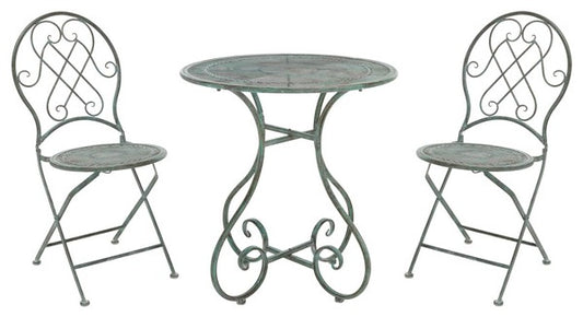 Adriel 3 Piece Outdoor Bistro Set – Iron Table and Chairs with European Vintage Design