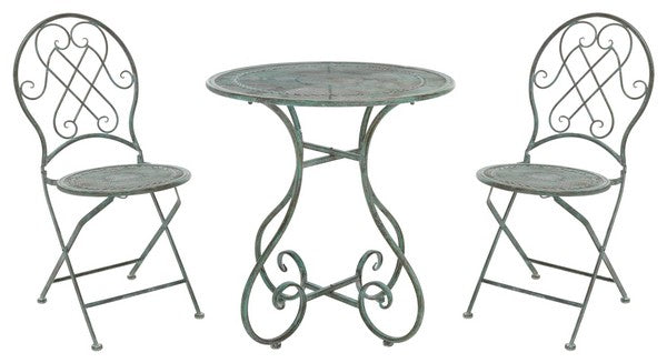 Adriel 3 Piece Outdoor Bistro Set – Iron Table and Chairs with European Vintage Design