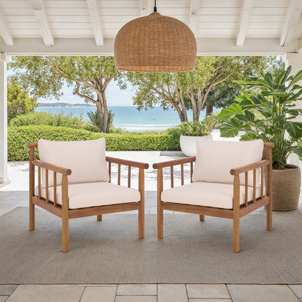 Cardori Chair Set of 2 – Teak Acacia Wood Chairs with Cream Cushioned Seats