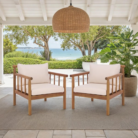 Cardori Chair Set of 2 – Teak Acacia Wood Chairs with Cream Cushioned Seats