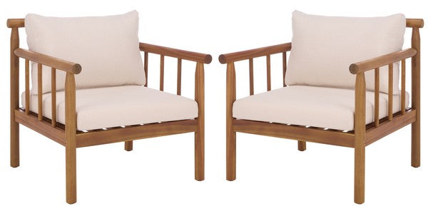 Cardori Chair Set of 2 – Teak Acacia Wood Chairs with Cream Cushioned Seats