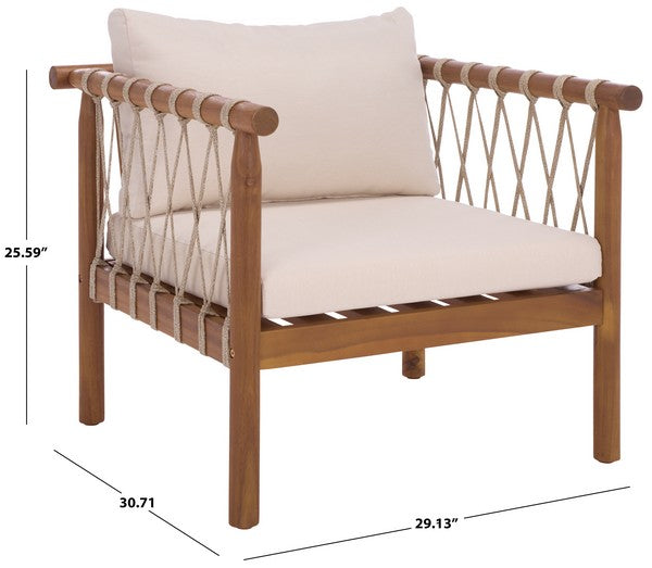 Sabrina Outdoor Chair Set of 2 – Teak Acacia Wood Chairs with Creme Cushions