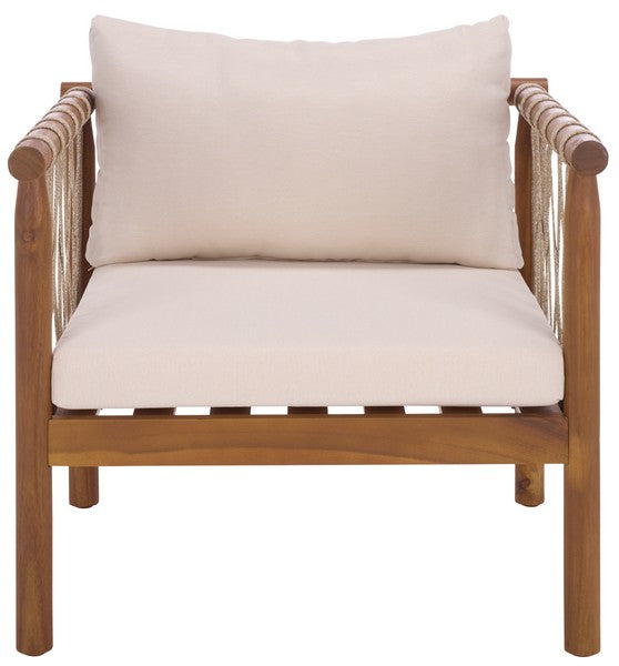 Sabrina Outdoor Chair Set of 2 – Teak Acacia Wood Chairs with Creme Cushions