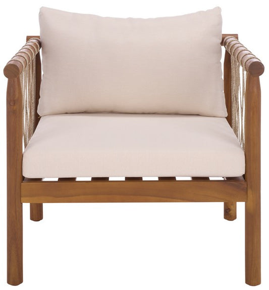 Sabrina Outdoor Chair Set of 2 – Teak Acacia Wood Chairs with Creme Cushions