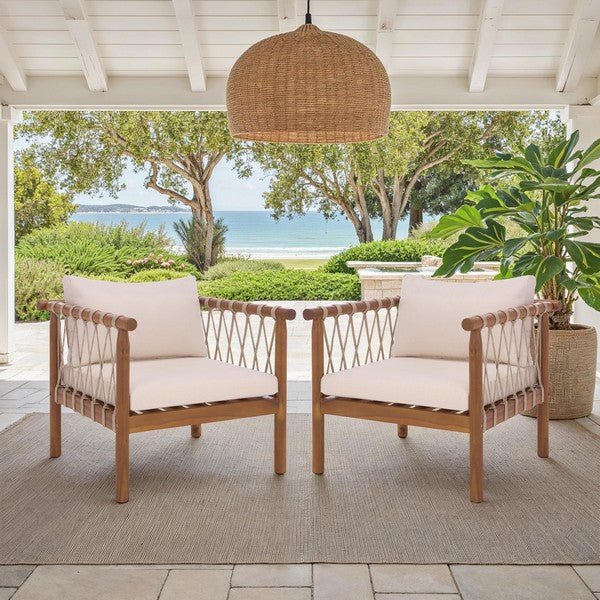 Sabrina Outdoor Chair Set of 2 – Teak Acacia Wood Chairs with Creme Cushions