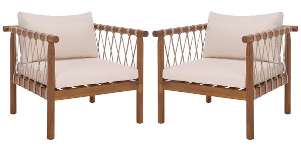 Sabrina Outdoor Chair Set of 2 – Teak Acacia Wood Chairs with Creme Cushions