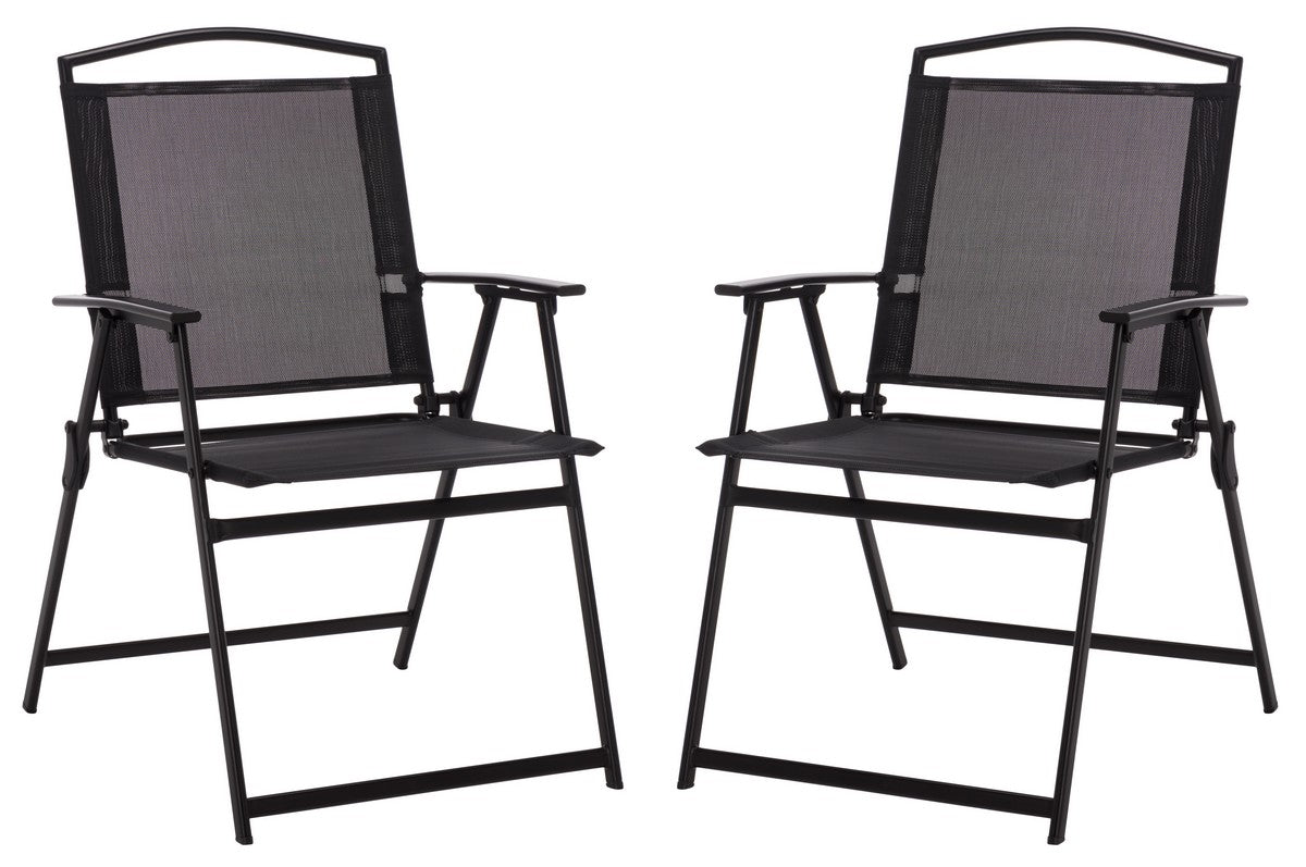 Alvin Folding Chair Set of 2 – Black Metal & Rattan Outdoor Chairs