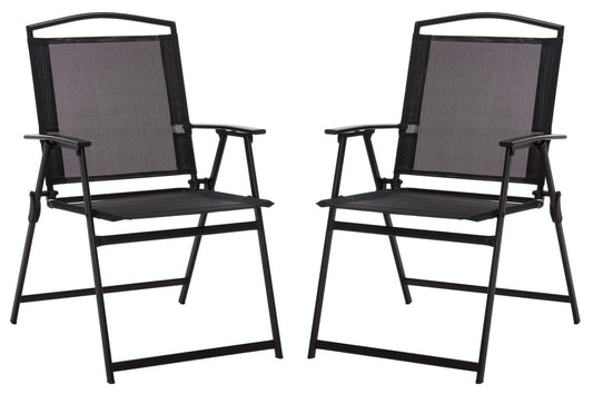 Alvin Folding Chair Set of 2 – Black Metal & Rattan Outdoor Chairs