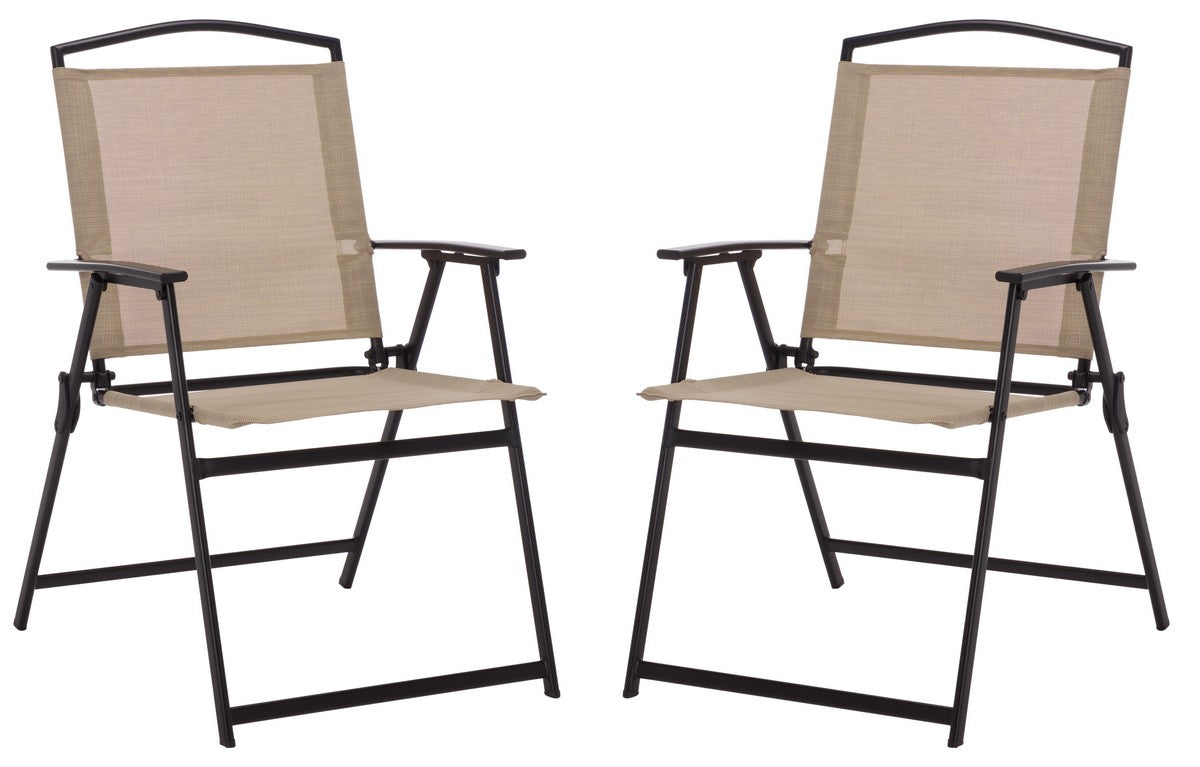 Alvin Folding Chair Set of 2 – Black Metal & Rattan Outdoor Chairs