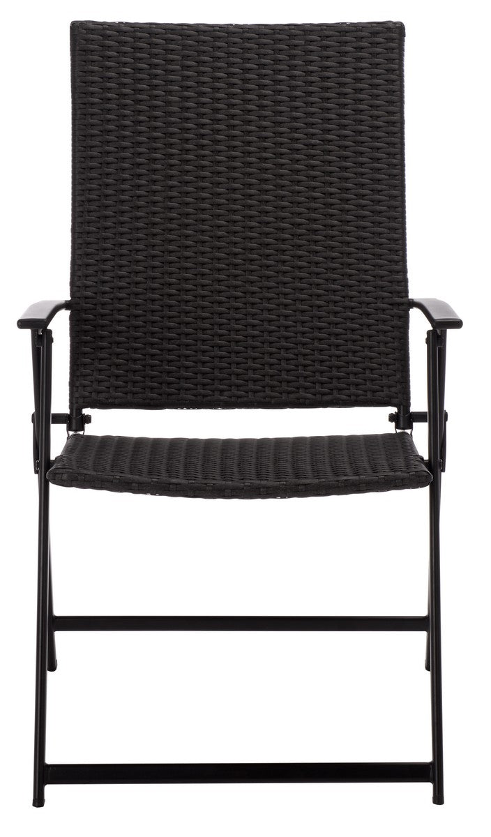 Simon Folding Chair Set of 2 – Black Metal & Wicker Outdoor Chairs