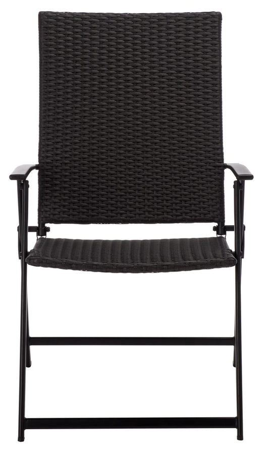 Simon Folding Chair Set of 2 – Black Metal & Wicker Outdoor Chairs
