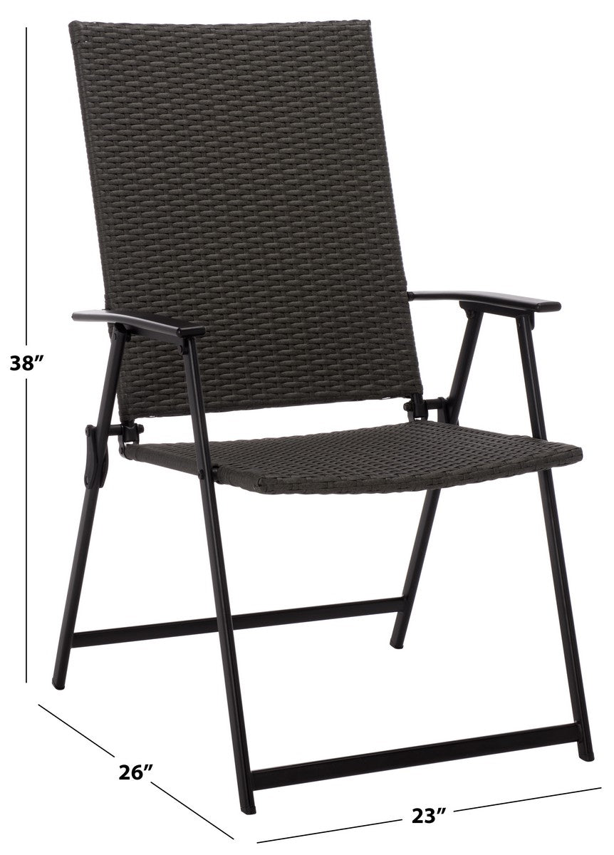 Simon Folding Chair Set of 2 – Black Metal & Wicker Outdoor Chairs