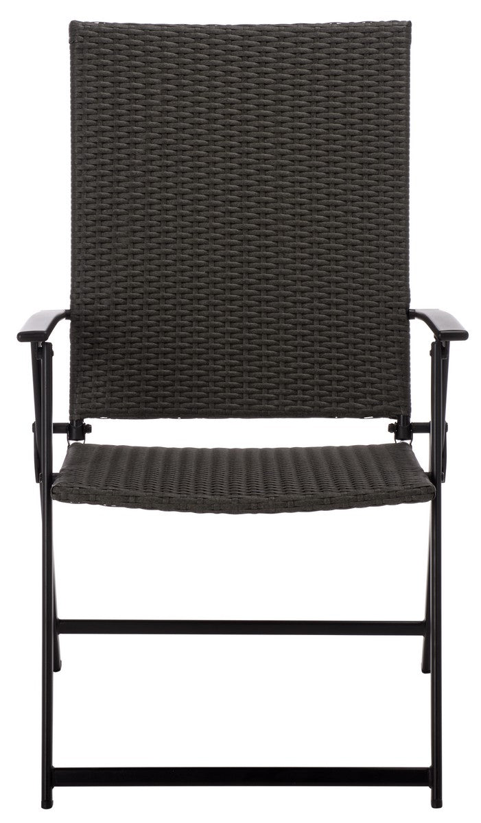 Simon Folding Chair Set of 2 – Black Metal & Wicker Outdoor Chairs