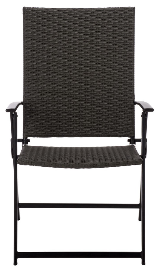 Simon Folding Chair Set of 2 – Black Metal & Wicker Outdoor Chairs